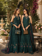 Noor by Saadia Asad Eid Luxe Printkhaas Unstitched 3Pc Suit D-06 Coblat Teal