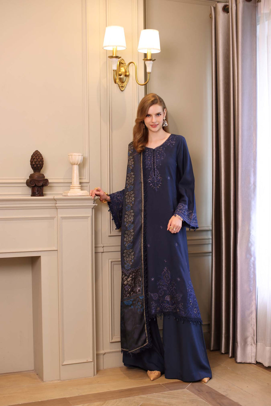 Noor by Saadia Asad Embroidered Linen Unstitched 3Pc Suit D-07B