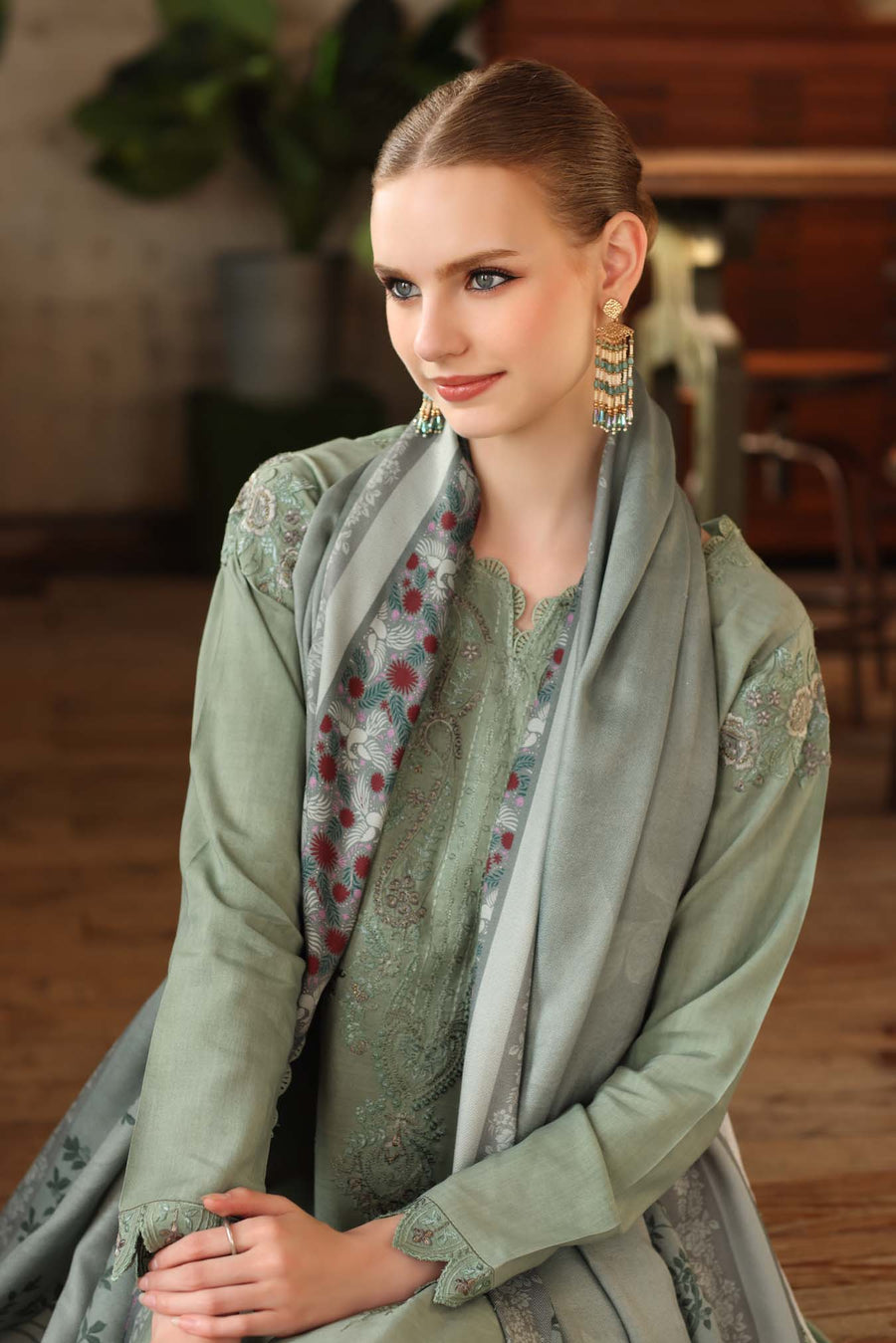 Noor by Saadia Asad Embroidered Linen Unstitched 3Pc Suit D-08A