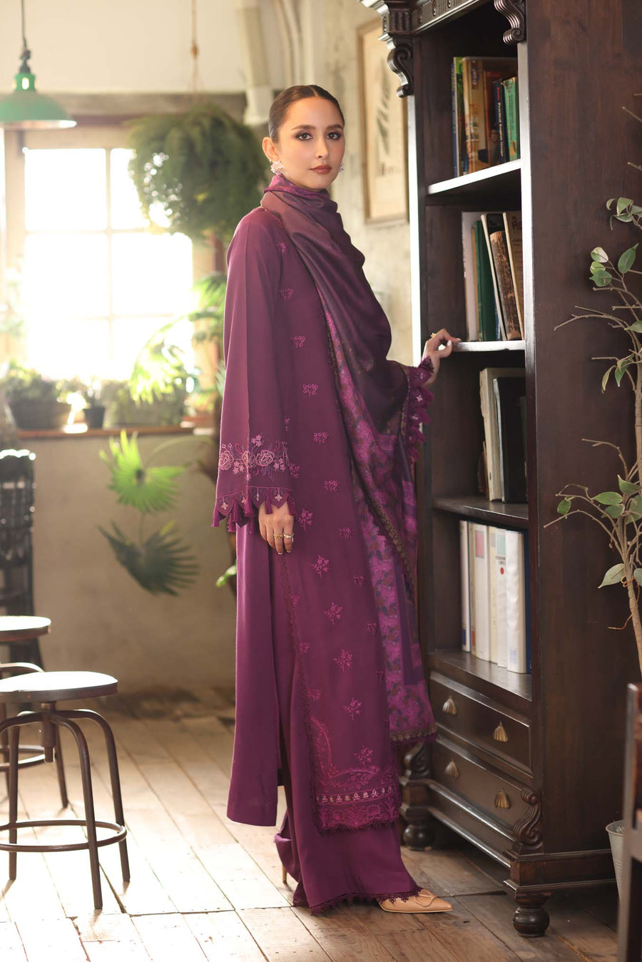 Noor by Saadia Asad Embroidered Linen Unstitched 3Pc Suit D-08B