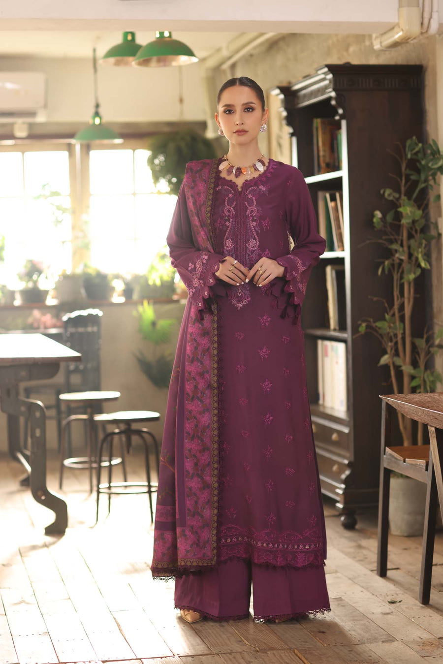 Noor by Saadia Asad Embroidered Linen Unstitched 3Pc Suit D-08B