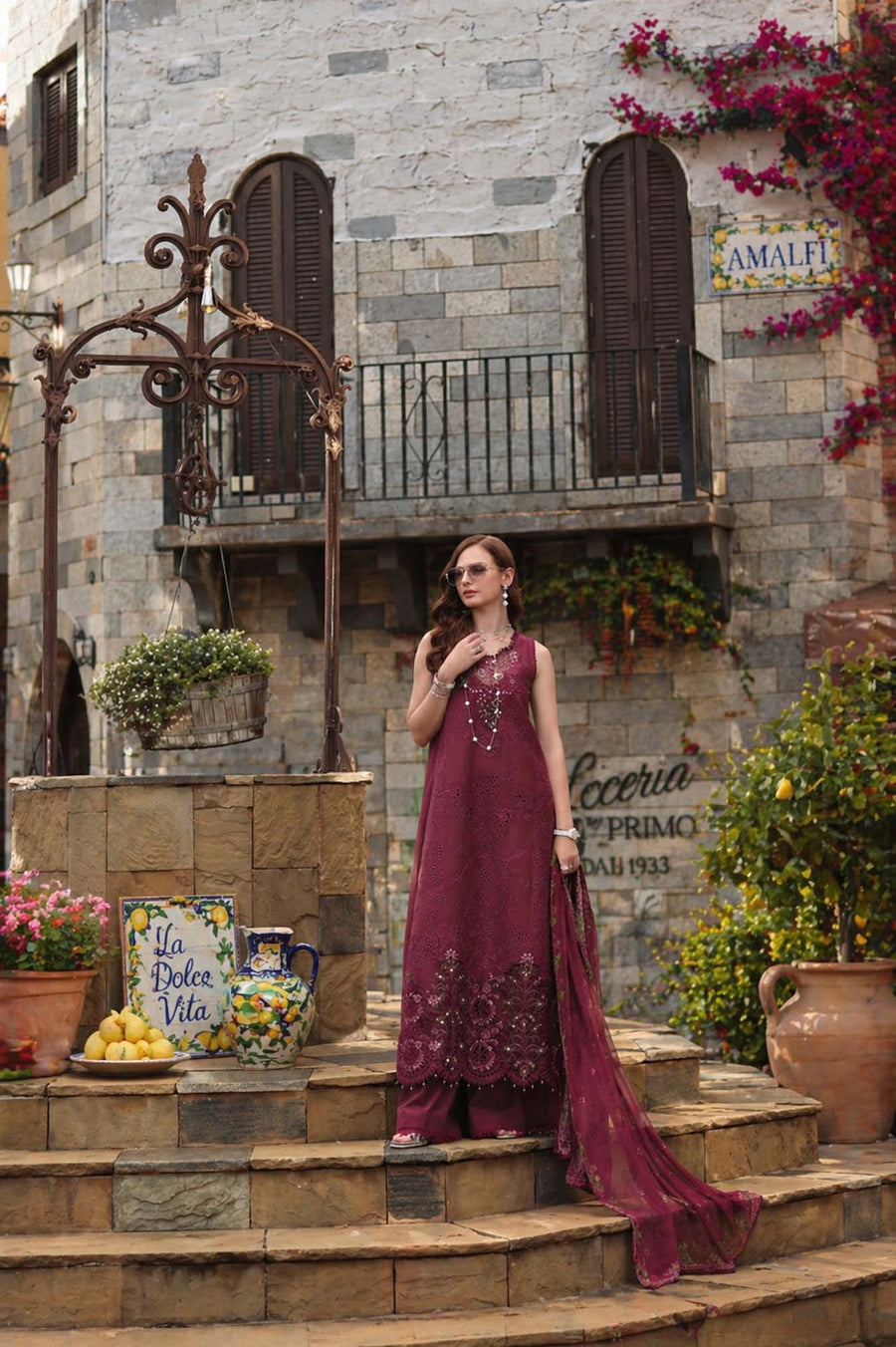 Noor by Saadia Asad Luxury Eid Schiffli Laserkari Unstitched Suit D8 -Rasberry love