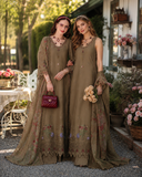 Noor by Saadia Asad Eid Luxe Printkhaas Unstitched 3Pc Suit D-08 Mocha Sienna