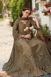 Noor by Saadia Asad Eid Luxe Printkhaas Unstitched 3Pc Suit D-08 Mocha Sienna