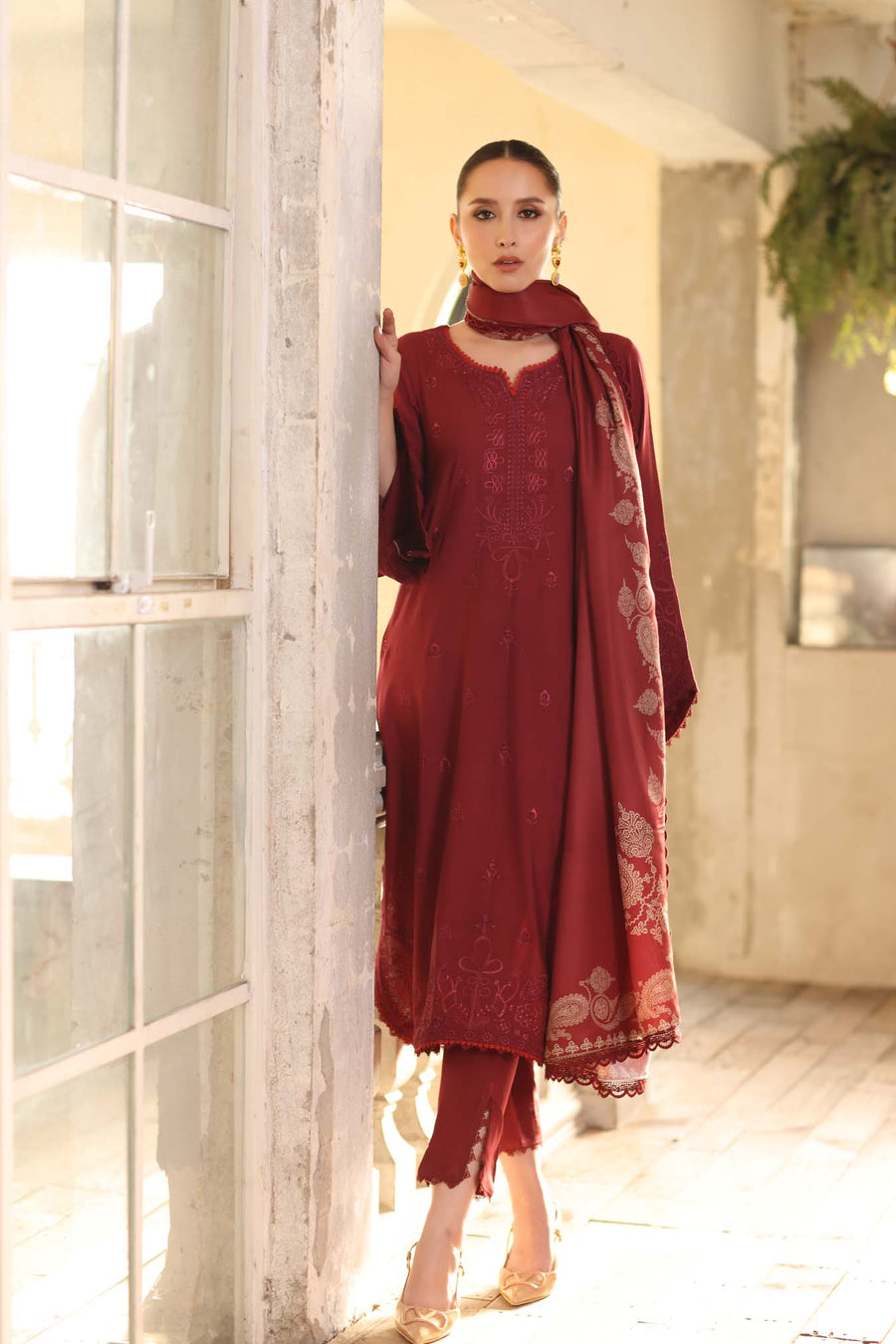 Noor by Saadia Asad Embroidered Linen Unstitched 3Pc Suit D-09B