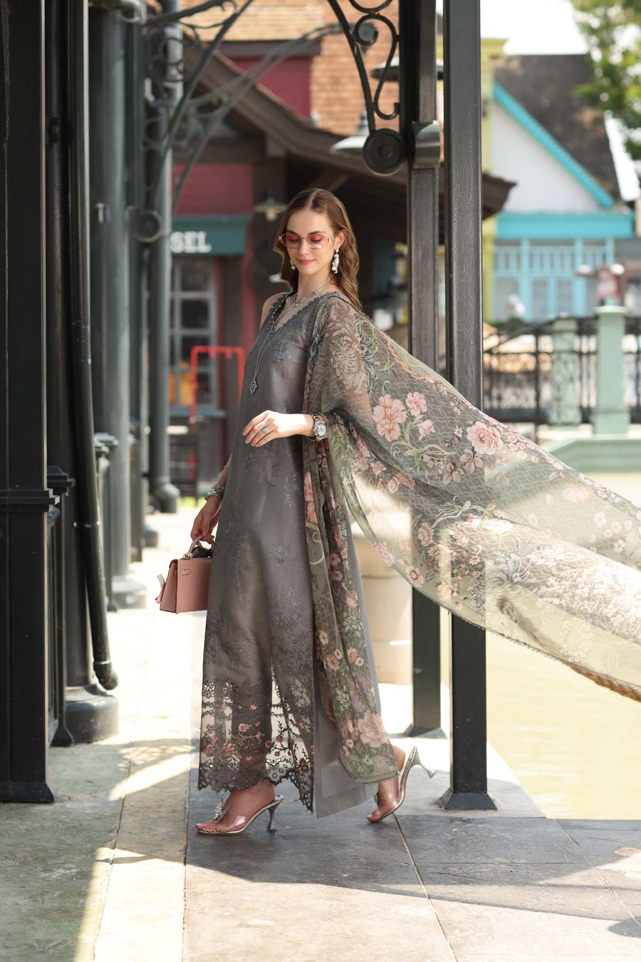 Noor by Saadia Asad Luxe Chikankari Unstitched Lawn 3Pc Suit D-09 Shadow Grey