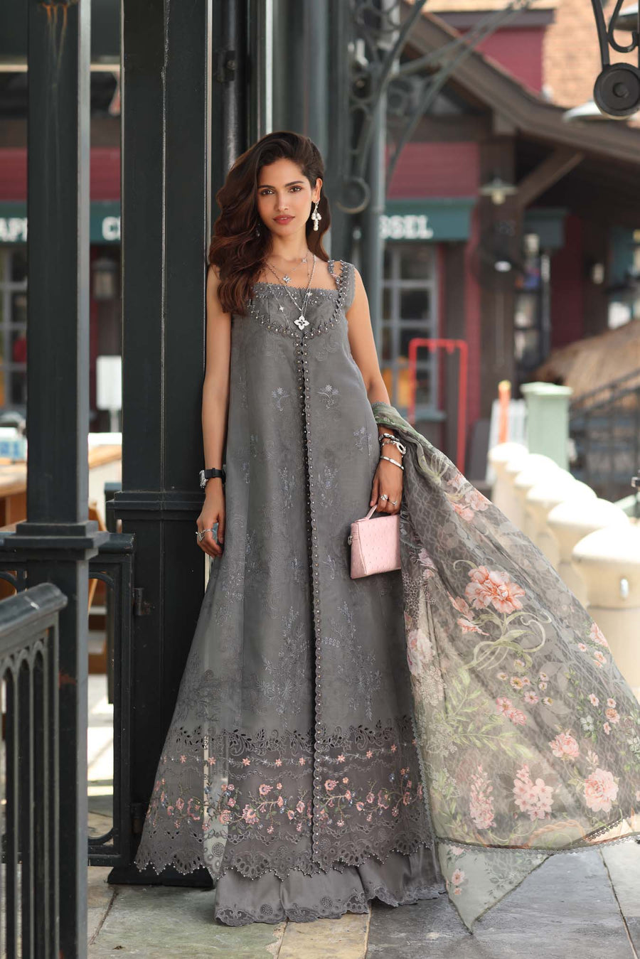 Noor by Saadia Asad Luxe Chikankari Unstitched Lawn 3Pc Suit D-09 Shadow Grey