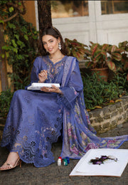 Noor by Saadia Asad Luxury Eid Schiffli Laserkari Unstitched Suit D9 -Tropical indigo