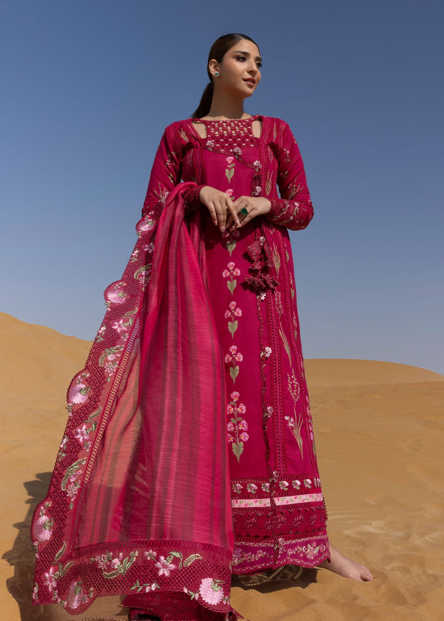 Crimson Flow Embroidered Lawn Unstitched 3Pc Suit D-9A Once Upon A Flower