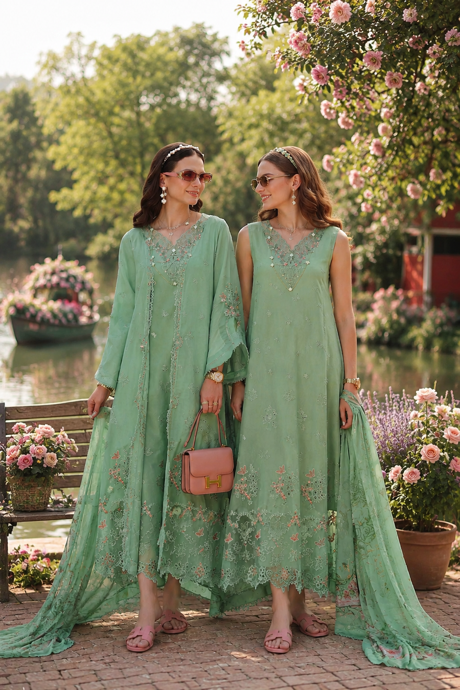 Noor by Saadia Asad Eid Luxe Printkhaas Unstitched 3Pc Suit D-09 Aqua Minté
