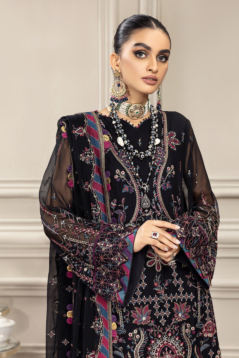 FARASHA Embroidered Chiffon Unstitched 3 Piece Suit - Dahlia