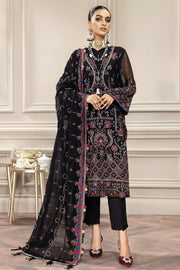 FARASHA Embroidered Chiffon Unstitched 3 Piece Suit - Dahlia