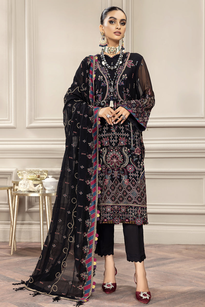 FARASHA Embroidered Chiffon Unstitched 3 Piece Suit - Dahlia