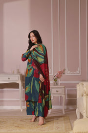 Feathers Dastak Unstitched Digital Printed Dhanak 3Pc Suit - DARK BLOOM