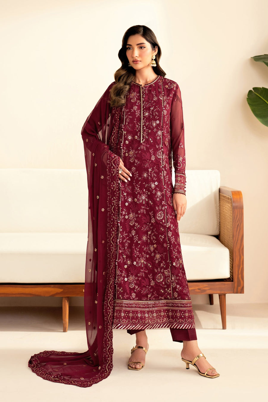Xenia Formals Embroidered Chiffon Unstitched 3Pc Suit XF-952 DARYA