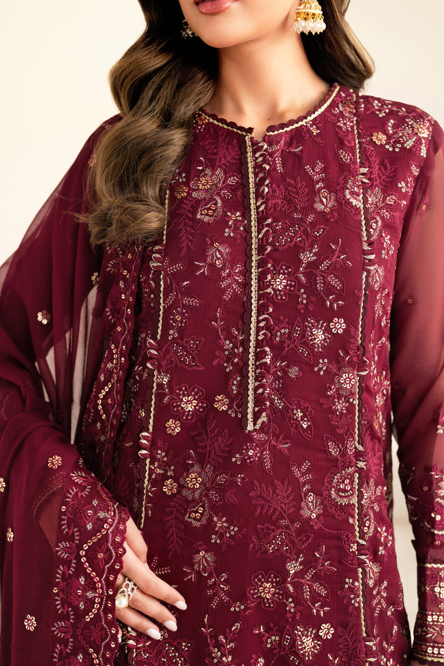 Xenia Formals Embroidered Chiffon Unstitched 3Pc Suit XF-952 DARYA