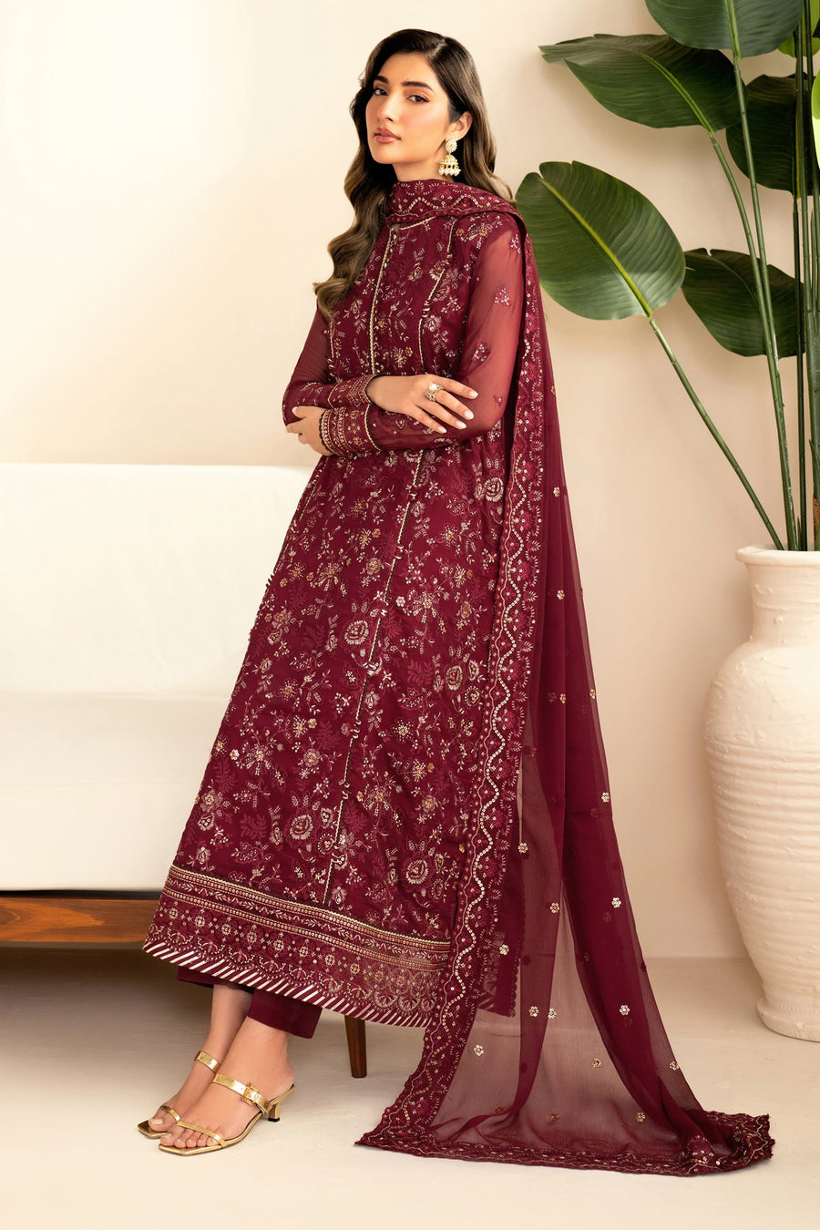 Xenia Formals Embroidered Chiffon Unstitched 3Pc Suit XF-952 DARYA