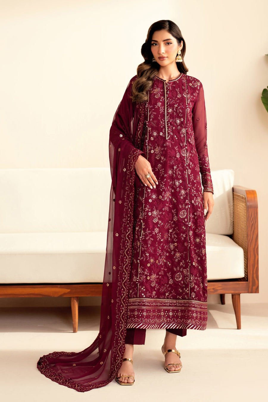 Xenia Formals Embroidered Chiffon Unstitched 3Pc Suit XF-952 DARYA