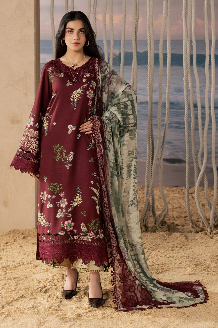 Nureh Daily Delight Embroidered Viscose Slub Unstitched 3Pc Suit DD-40