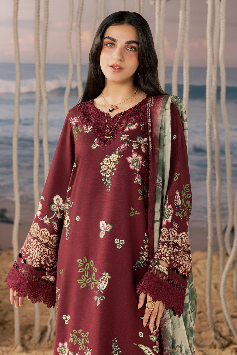 Nureh Daily Delight Embroidered Viscose Slub Unstitched 3Pc Suit DD-40