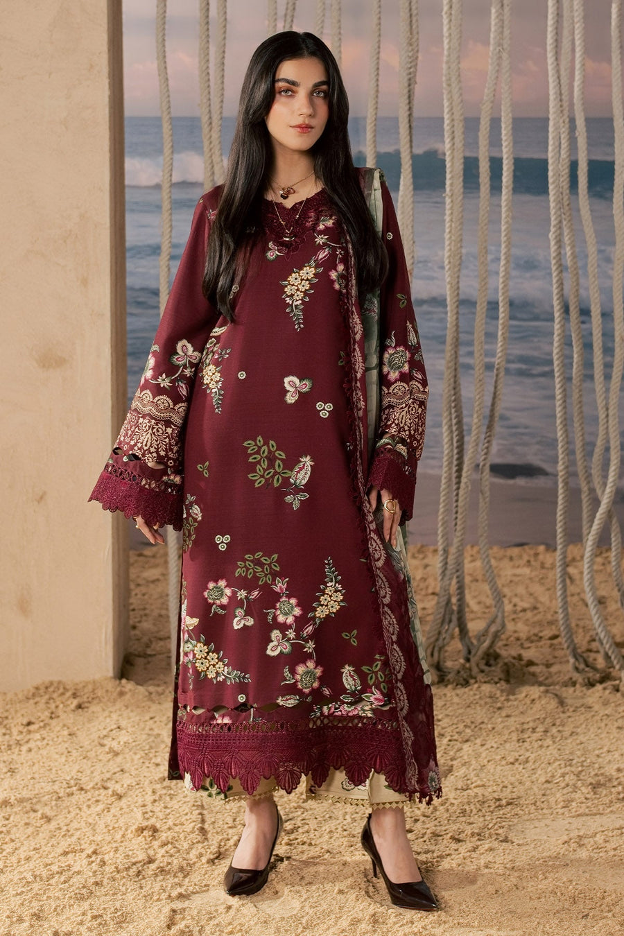 Nureh Daily Delight Embroidered Viscose Slub Unstitched 3Pc Suit DD-40