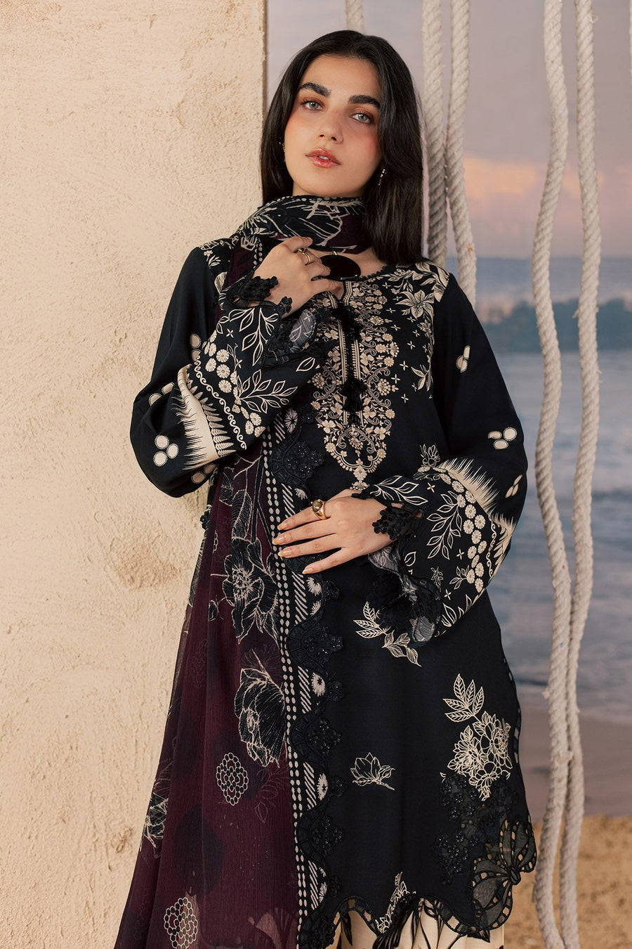 Nureh Daily Delight Embroidered Viscose Slub Unstitched 3Pc Suit DD-43