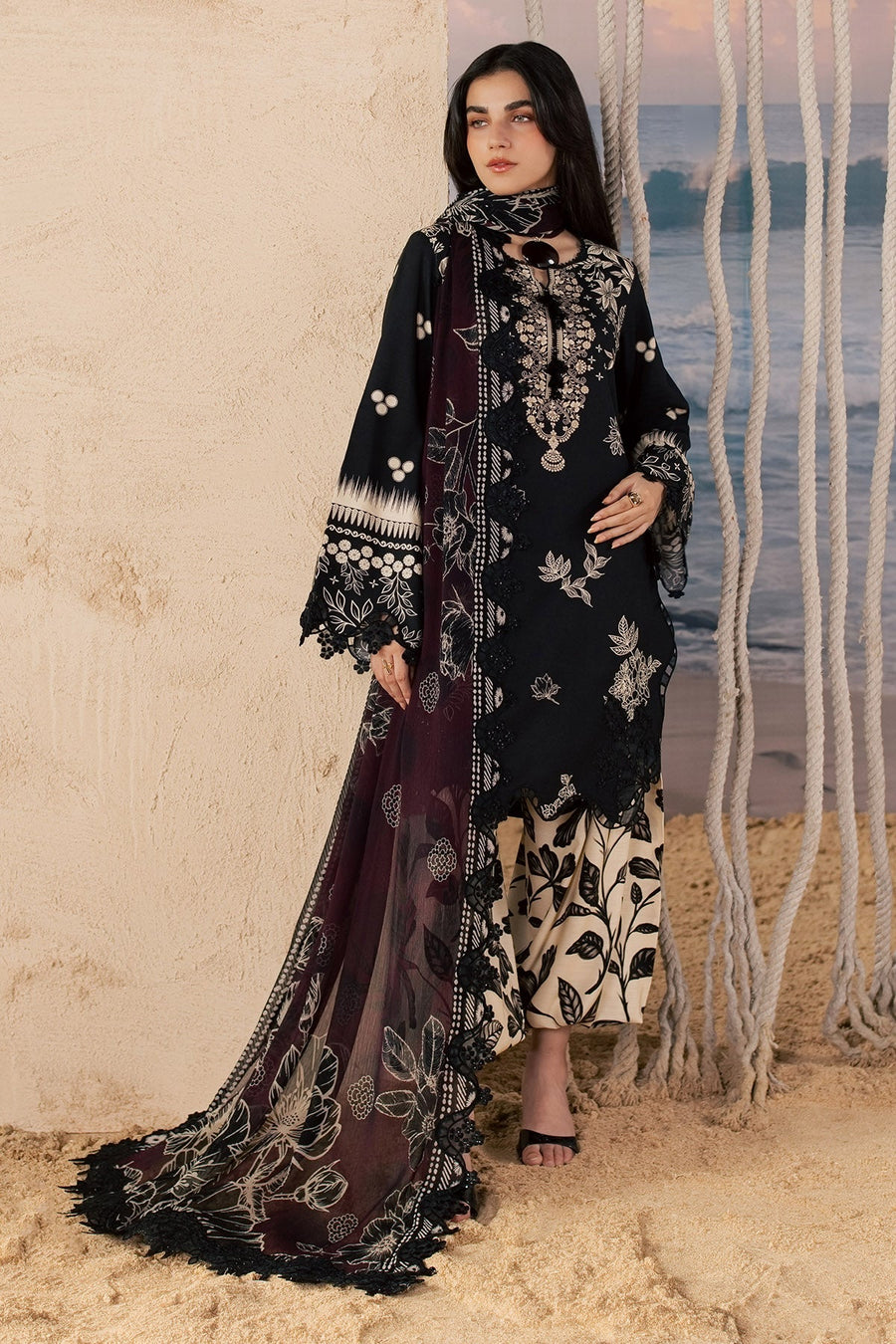 Nureh Daily Delight Embroidered Viscose Slub Unstitched 3Pc Suit DD-43