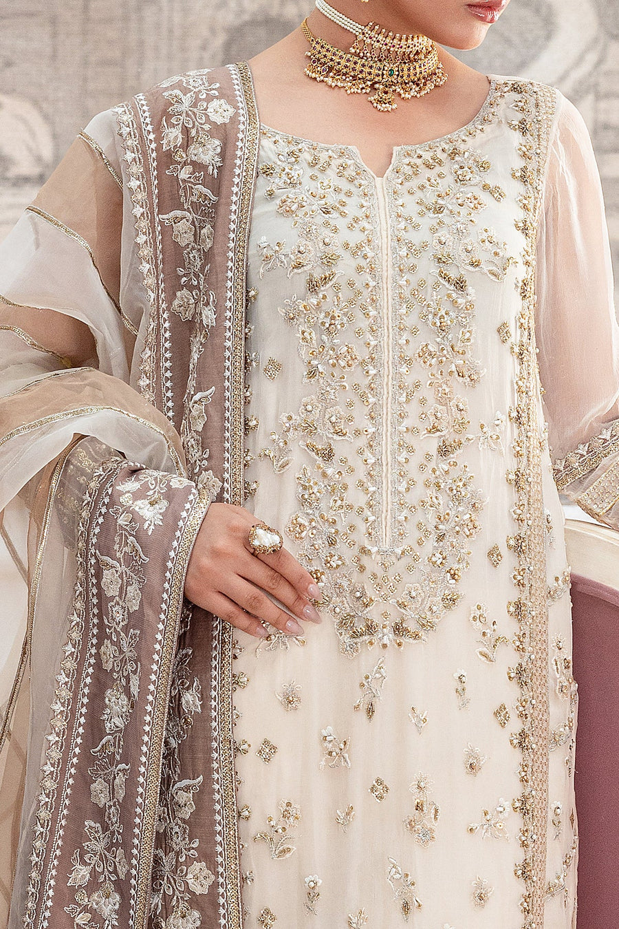 Charizma Diamond Dust Embroidered Luxury Chiffon Unstitched 3Pc Suit DD5-07