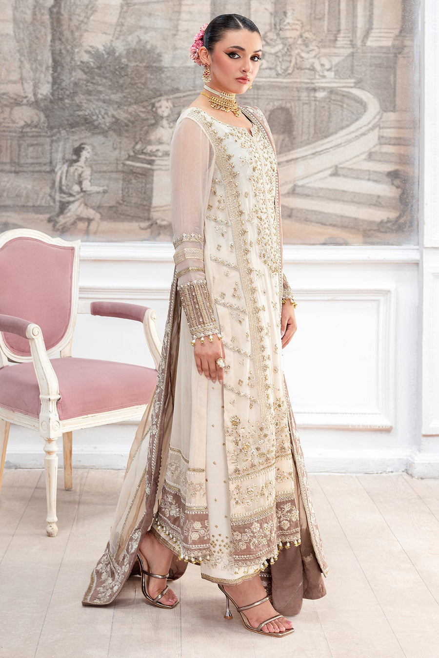 Charizma Diamond Dust Embroidered Luxury Chiffon Unstitched 3Pc Suit DD5-07