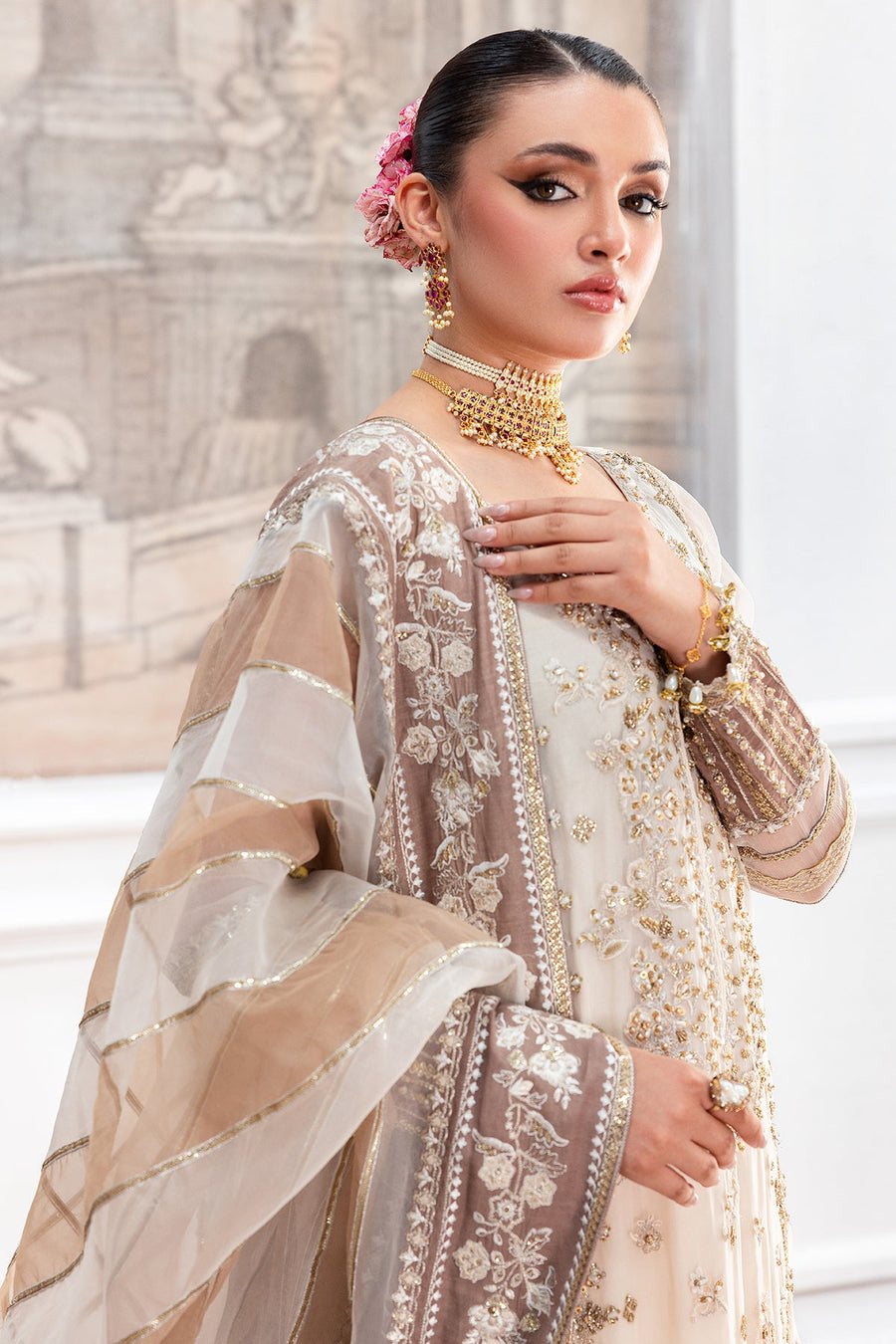 Charizma Diamond Dust Embroidered Luxury Chiffon Unstitched 3Pc Suit DD5-07