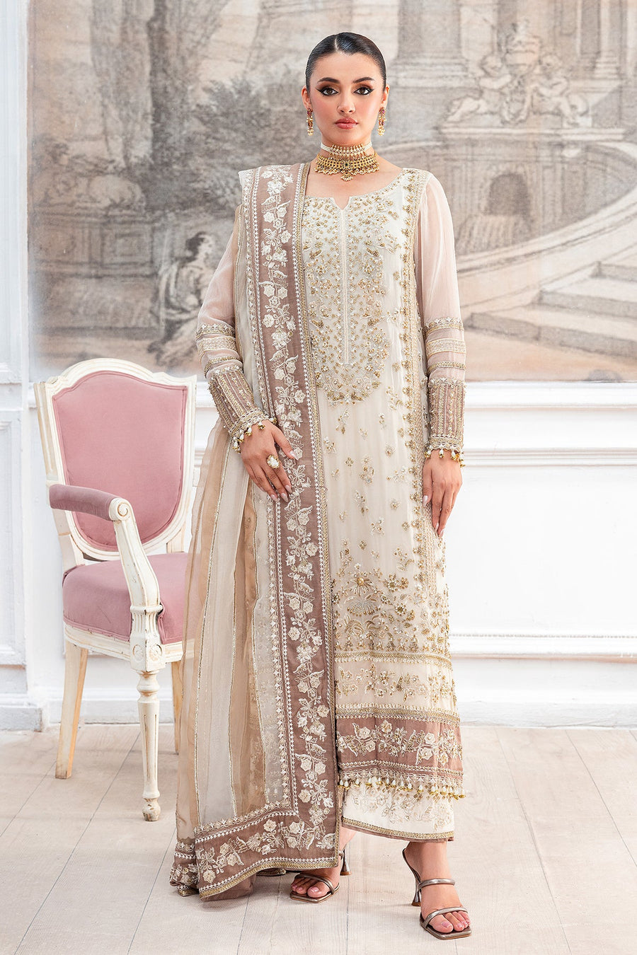Charizma Diamond Dust Embroidered Luxury Chiffon Unstitched 3Pc Suit DD5-07