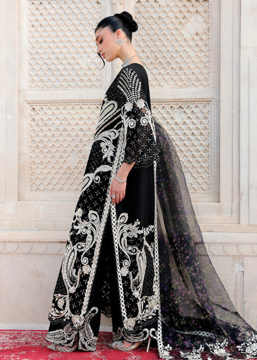 Saira Shakira Embroidered Korean Raw Silk Unstitched 3Pc Suit - DELINA