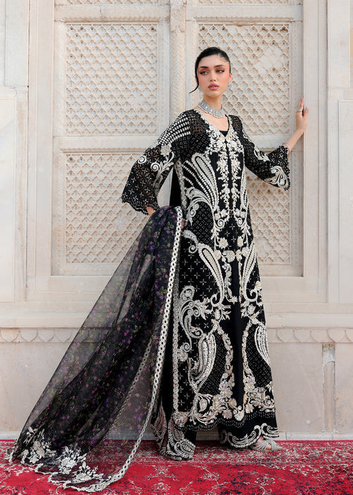 Saira Shakira Embroidered Korean Raw Silk Unstitched 3Pc Suit - DELINA