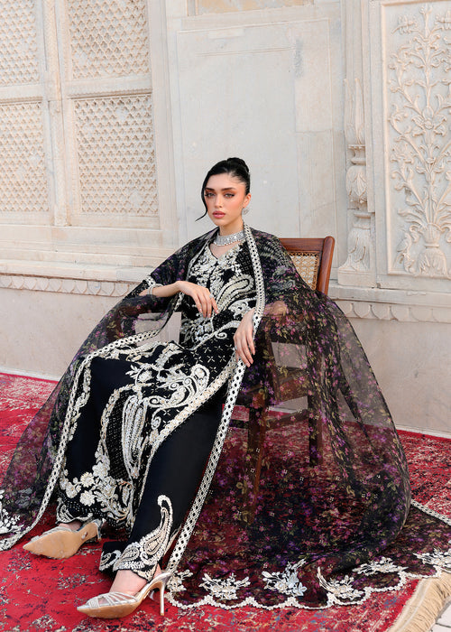 Saira Shakira Embroidered Korean Raw Silk Unstitched 3Pc Suit - DELINA