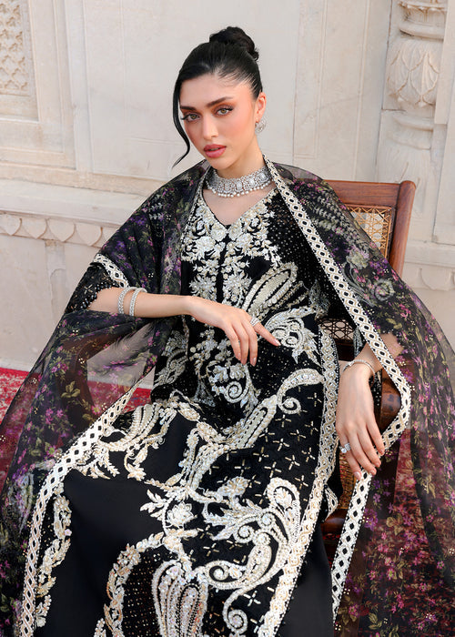 Saira Shakira Embroidered Korean Raw Silk Unstitched 3Pc Suit - DELINA
