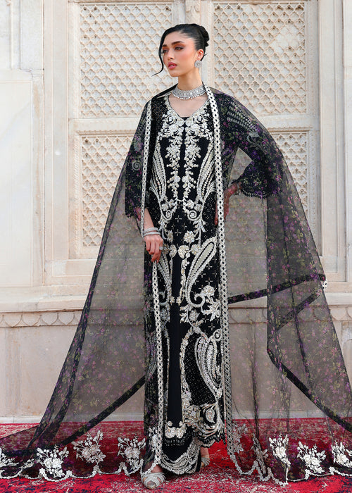 Saira Shakira Embroidered Korean Raw Silk Unstitched 3Pc Suit - DELINA