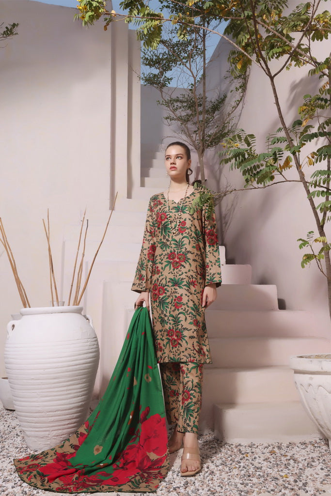 Feathers Digital Printed Dhanak Unstitched 3Pc Suit DESERT OASIS-FT286
