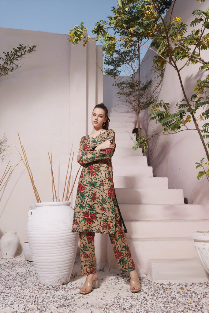 Feathers Digital Printed Dhanak Unstitched 3Pc Suit DESERT OASIS-FT286