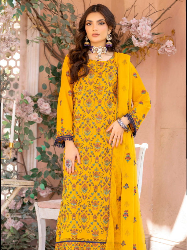 Manizay Mehrma Premium Embroidered Swiss Voil Unstitched 3Pc Suit D-01