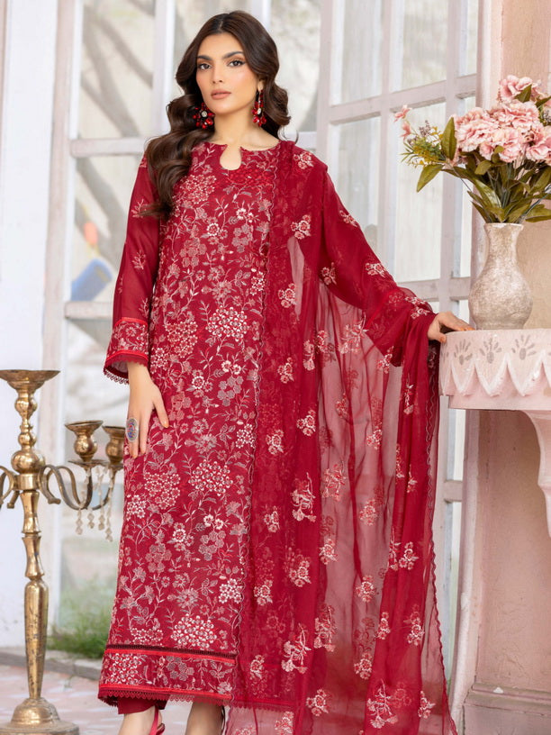 Manizay Mehrma Premium Embroidered Swiss Voil Unstitched 3Pc Suit D-02
