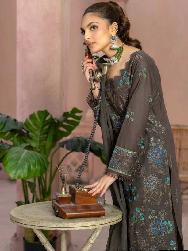 Manizay Mehrma Premium Embroidered Swiss Voil Unstitched 3Pc Suit D-09