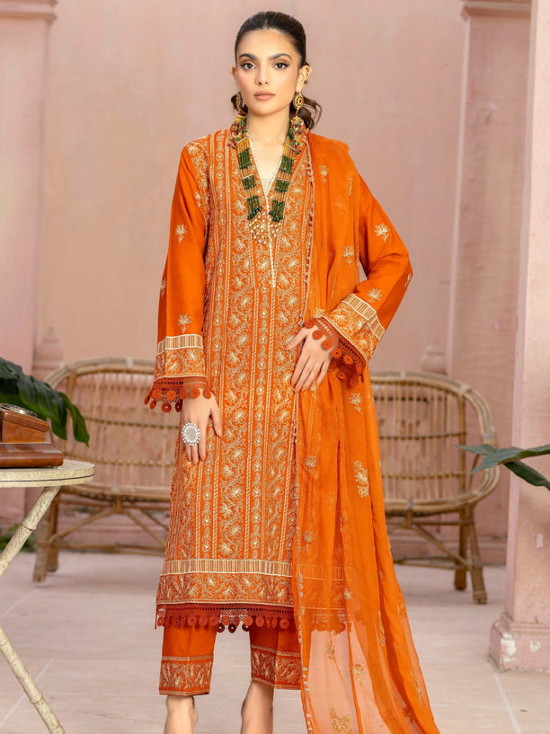 Manizay Mehrma Premium Embroidered Swiss Voil Unstitched 3Pc Suit D-10