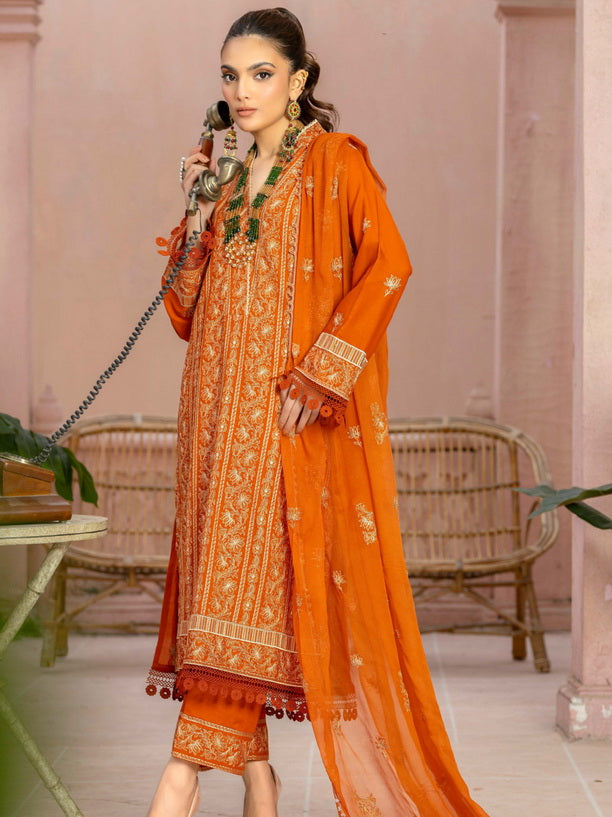 Manizay Mehrma Premium Embroidered Swiss Voil Unstitched 3Pc Suit D-10