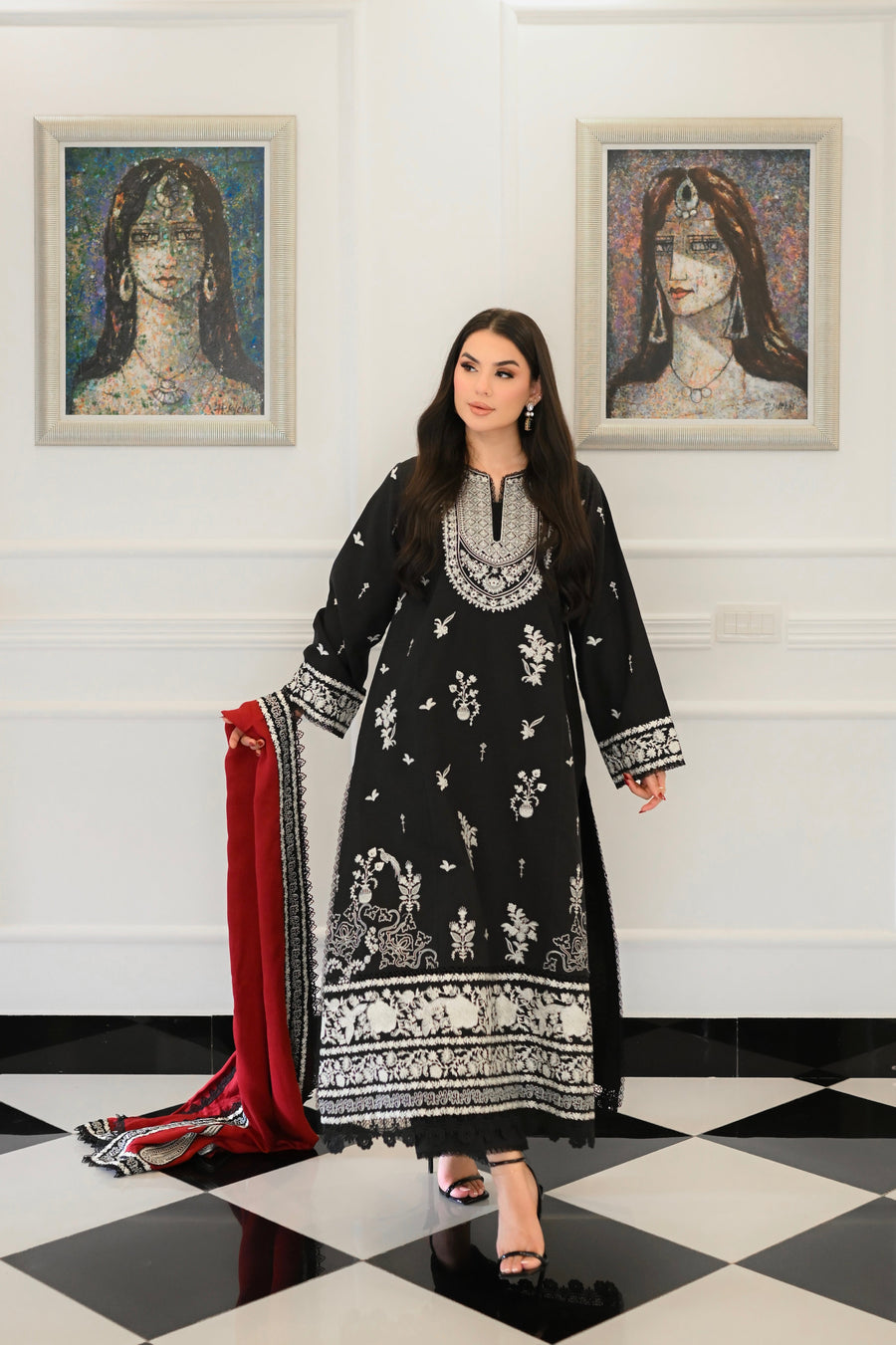 Faiza Faisal Afsana Embroidered Khaddar Unstitched 3Pc Suit - DILKASH