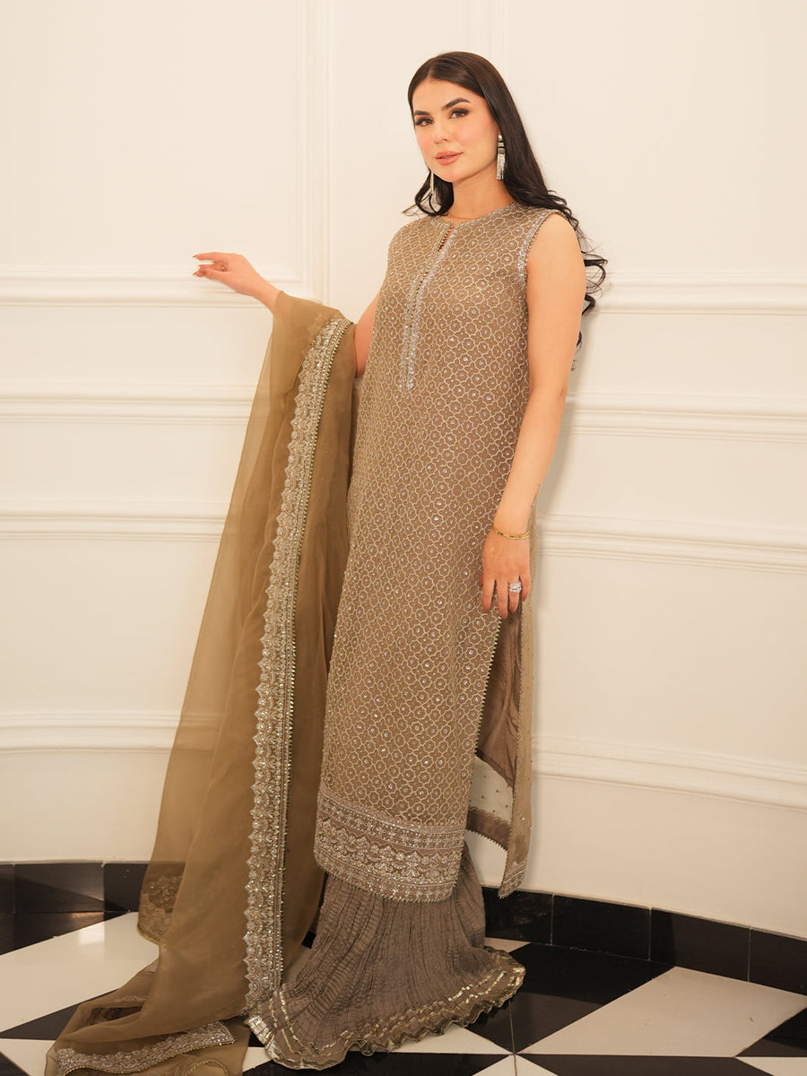 Faiza Faisal Mayal Festive Pret Embroidered Raw Silk 3Pc Suit - DINA