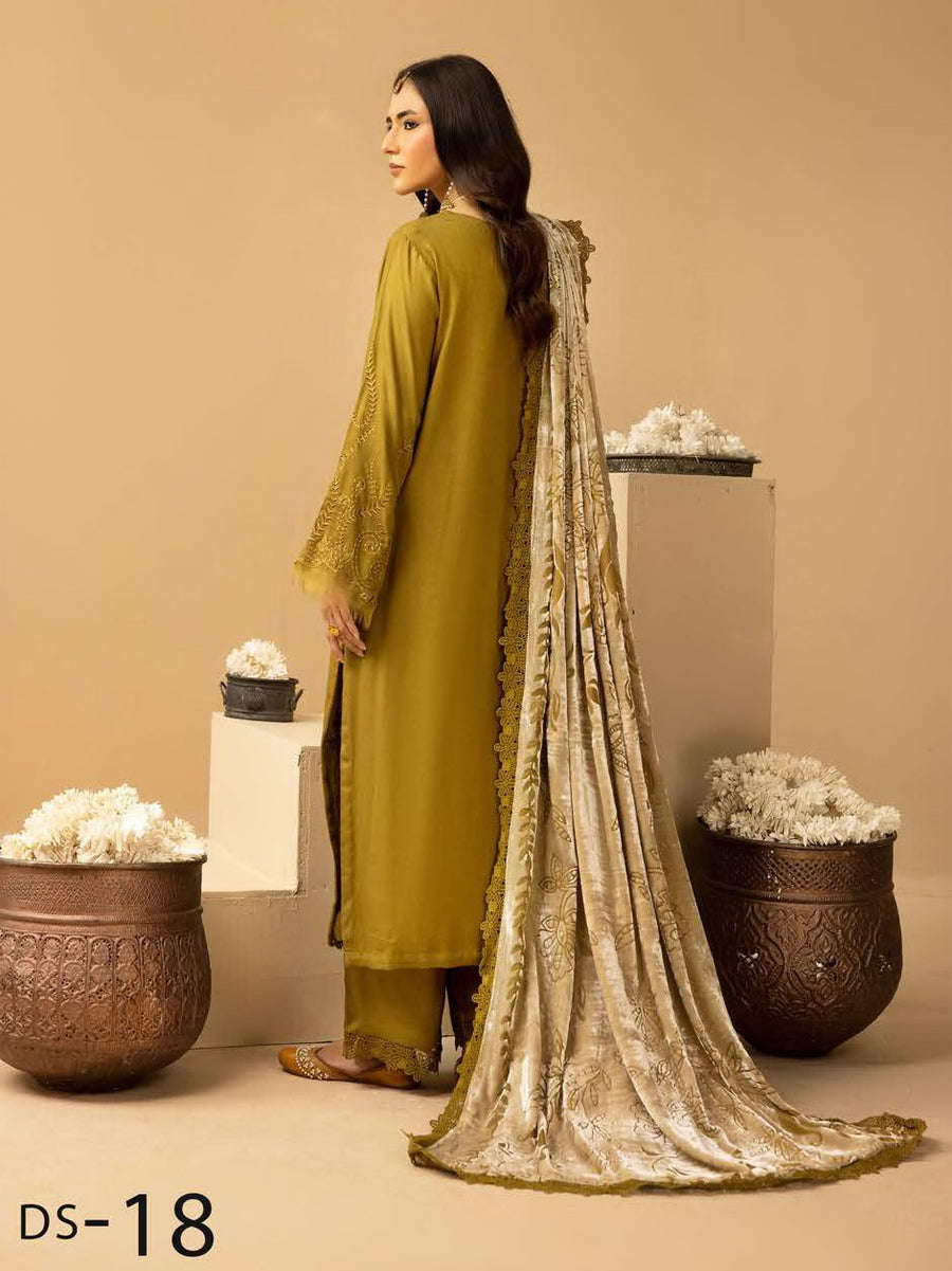 Dastaan by Riaz Arts Embroidered Leather Peach 3Pc Suit DS-18