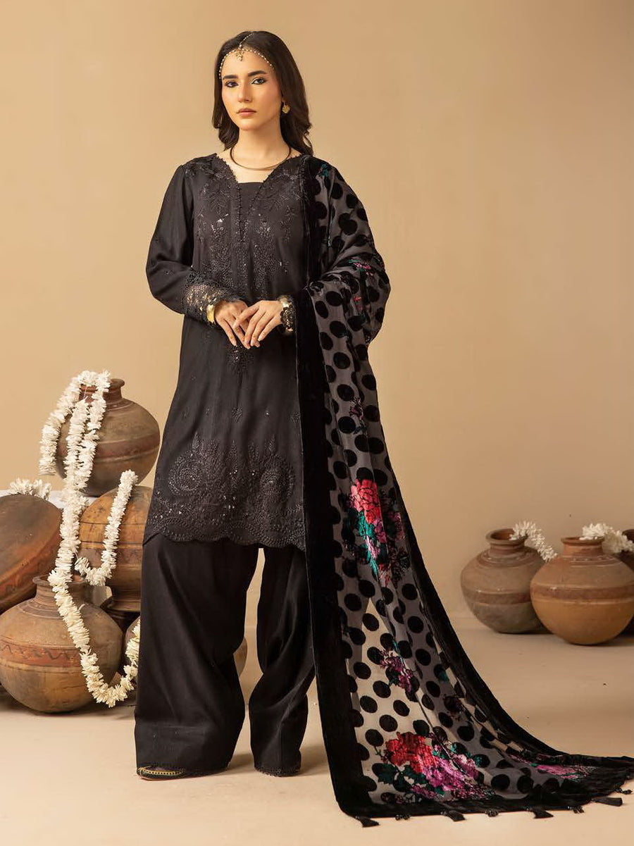 Dastaan by Riaz Arts Embroidered Leather Peach 3Pc Suit DS-19