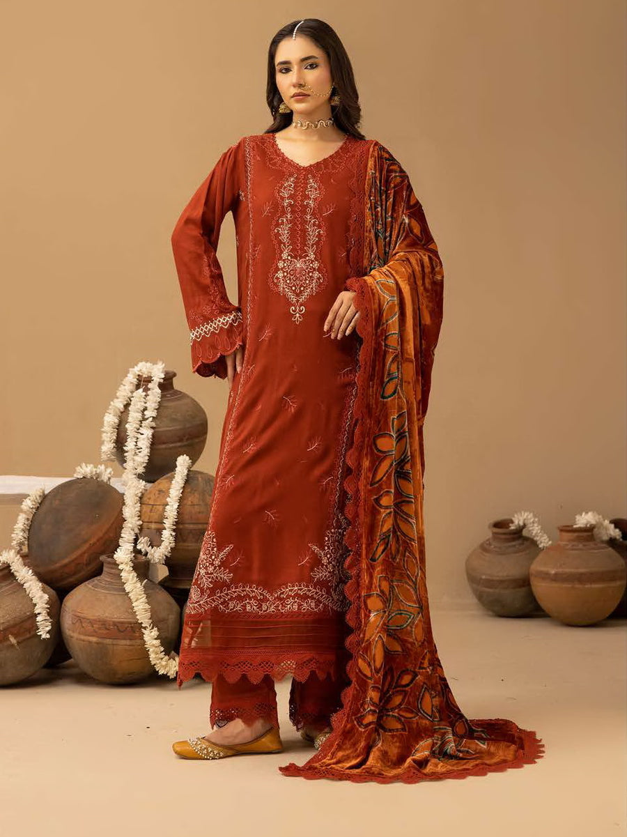 Dastaan by Riaz Arts Embroidered Leather Peach 3Pc Suit DS-20