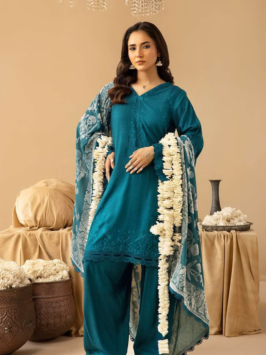 Dastaan by Riaz Arts Embroidered Leather Peach 3Pc Suit DS-21