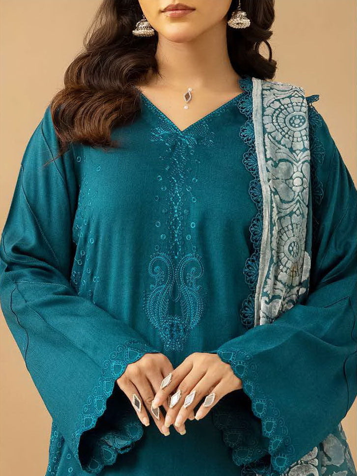 Dastaan by Riaz Arts Embroidered Leather Peach 3Pc Suit DS-21
